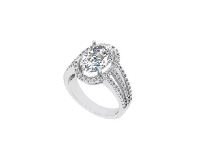  Oval with side stone Solitaire Ring 3D print model