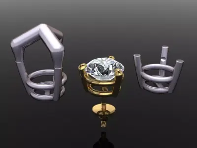 3 Prong Solitaire Earring Stud Basket 7mm 3D print model