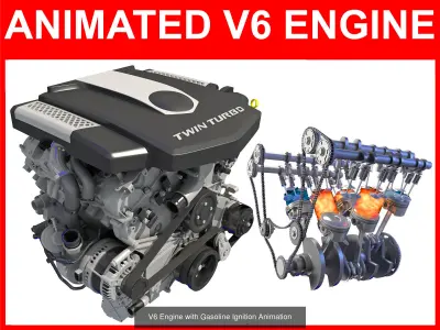 V6 V8 V12 Engines with Gasoline Ignition Animation 3D Model Pack
