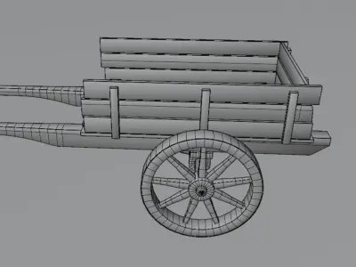 Medieval old wooden cart Low-poly 3D model