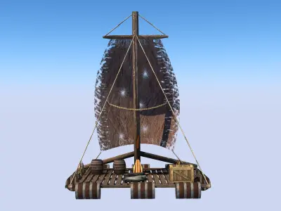 Raft -Low poly sailboat with lamp Low-poly 3D model