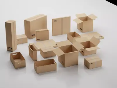  Cardboard Box Pack  Low-poly 3D model
