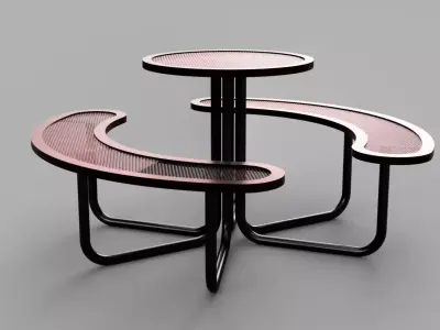 Contemporary Curved Bench Table Set 3D model
