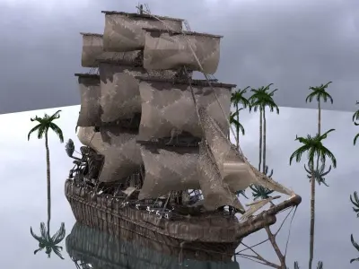 Frigate Ship With Mast and Hull Tillable Textures 3D model