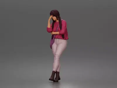 Worried girl standing quietly hand on forehead lost in thought 3D print model