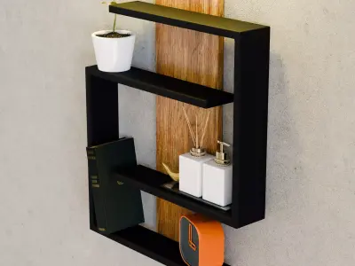 Modern Industrial Wood  and Metal Wall Shelf 3D Model Free 3D model