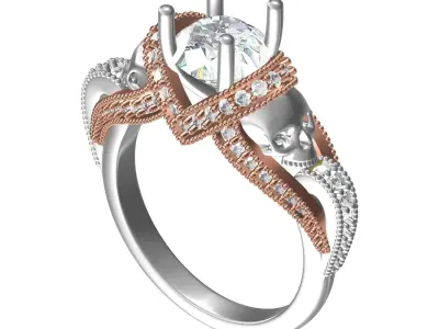 Round Stone Skull Ladies Engagement Ring 3D print model