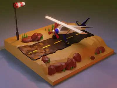 Airport plane in desert 3D model