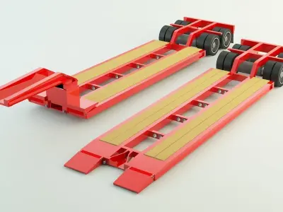 Low Poly Lowboy Trailer and Truck 3D model