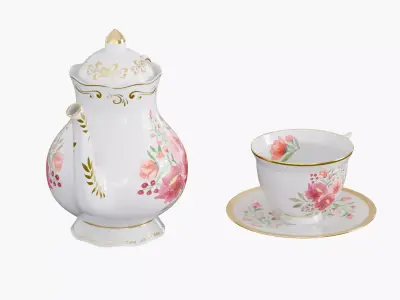 Vinatge teaset Low-poly 3D model