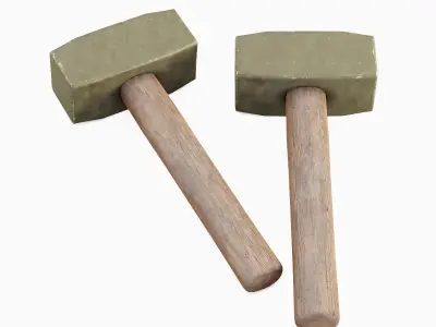 Industrial Wooden Hammer 05 Low-poly 3D model