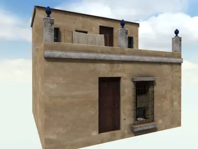 Old High-Quality 3D Colonial House Low-poly 3D model 7