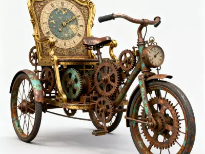 Antiquated Clockwork Steampunk Trike Low-poly 3D model