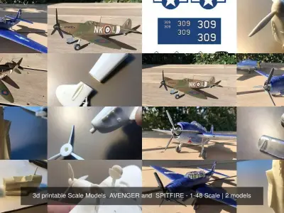 3d printable Scale Models AVENGER and SPITFIRE - 1-48 Scale 3D Model Collection