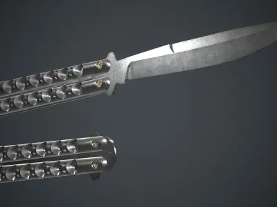Titanium Balisong Knife PBR Game Ready Low-poly 3D model