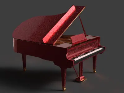 Chinese red grand piano  Low-poly 3D model