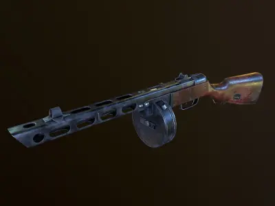 PPSh-41 USSR Machine gun WW2 PBR Low-poly 3D model