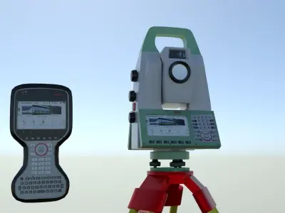 Tacheometer tripod with surveying device 3D model