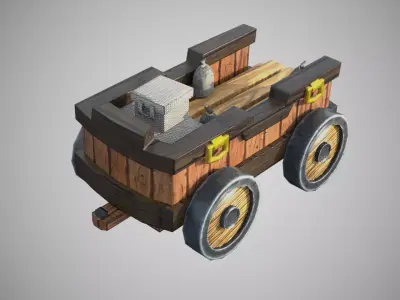 Cart Low Poly PBR wooden wagon Free low-poly 3D model