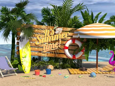  Beach toys sand Low-poly 3D model