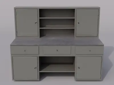 Massive metal workbench painted gray with scratches and defects Low-poly 3D model