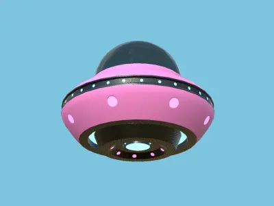 Cartoon UFO A7 - SciFi Flying Saucer - Pink Low-poly 3D model