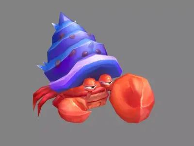 Cartoon hermit crab Low-poly 3D model