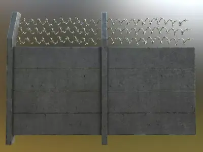 Modular Concrete Fence With Thick Barbed Wire Low-poly 3D model