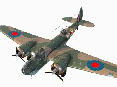 British Light Bomber Bristol Blenheim Mk IV Low-poly 3D model