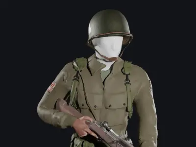 World War 2 - US Paratrooper - Rigged Low-poly 3D model purchase