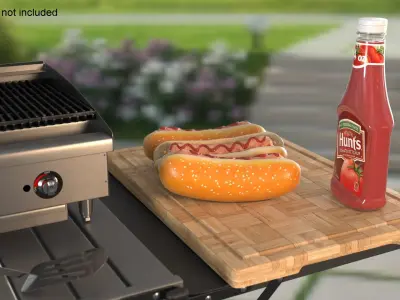 Classic Hot Dogs on Cutting Board 3D model