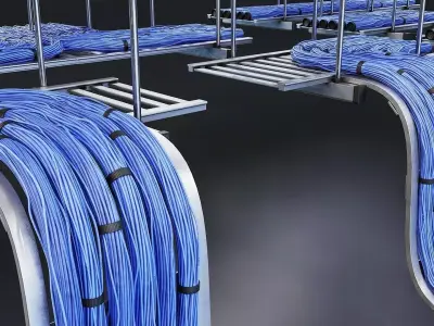 Cable Tray System with Blue Wiring Low-poly 3D model