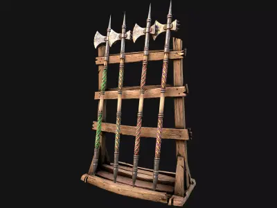 Medieval Weapon Rack Halberds Polearm Furniture Set Low-poly 3D model