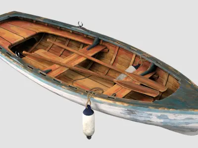 Small Wooden Boat Low-poly 3D model