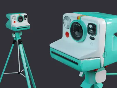 Polaroid Camera and Tripod Low-poly 3D model