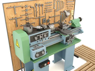 Lathe machine and garage tools 16 Items - Collection 1 3D model
