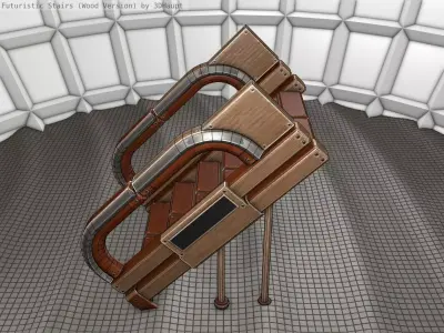 Wood Stairs Construction Element 4 Low-poly 3D model