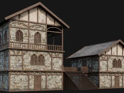 233-234-235-236 Old Medieval Houses Pack 4K Textures Low-poly 3D model