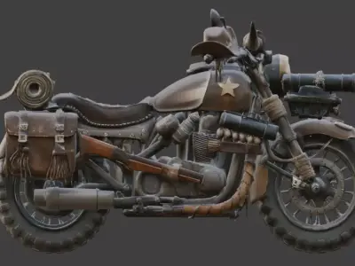 Wild West Frontier Combat Motorcycle 3D Model Low-poly 3D model purchase