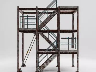 Modular Industrial Rusty Stairs - 3D Model Low-poly 3D model