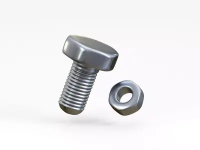Nut and bolt Low-poly 3D model