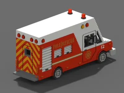 Voxel Fire Rescue Van Low-poly 3D model