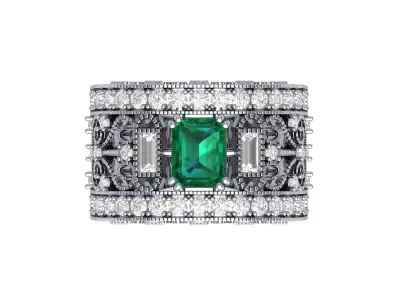 Emerald Art Deco Ring 3D print model 20