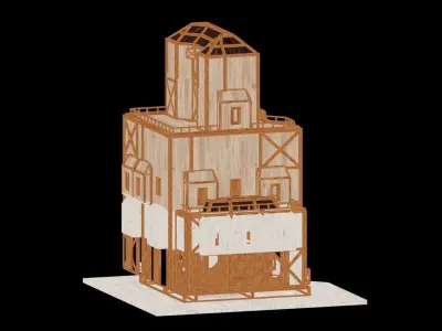 Medieval Low Poly Building Castle Wooden Village Stone House 16 Low-poly 3D model