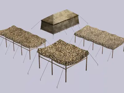 Military Exclusive Blender Tent Set Low Poly 3D Model Low-poly 3D model