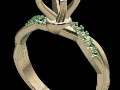 Antique Dainty Twist Round Diamond Engagement Ring 3D print model