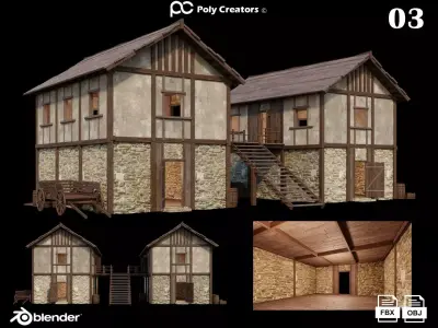 Medieval House 03 - 4K Textures Game Ready Low-poly 3D model