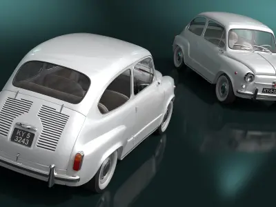 Fiat 600 Classic Hatchback White Simplified 3D model