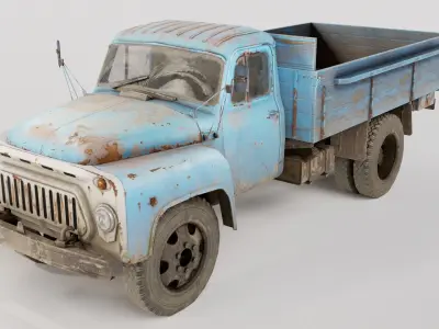 Post apocalypse trailer truck gaz 52 iv7 Low-poly 3D model