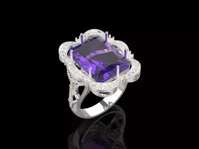 Antique Amethyst and Diamond Engagement Ring Model jr00184 3D print model